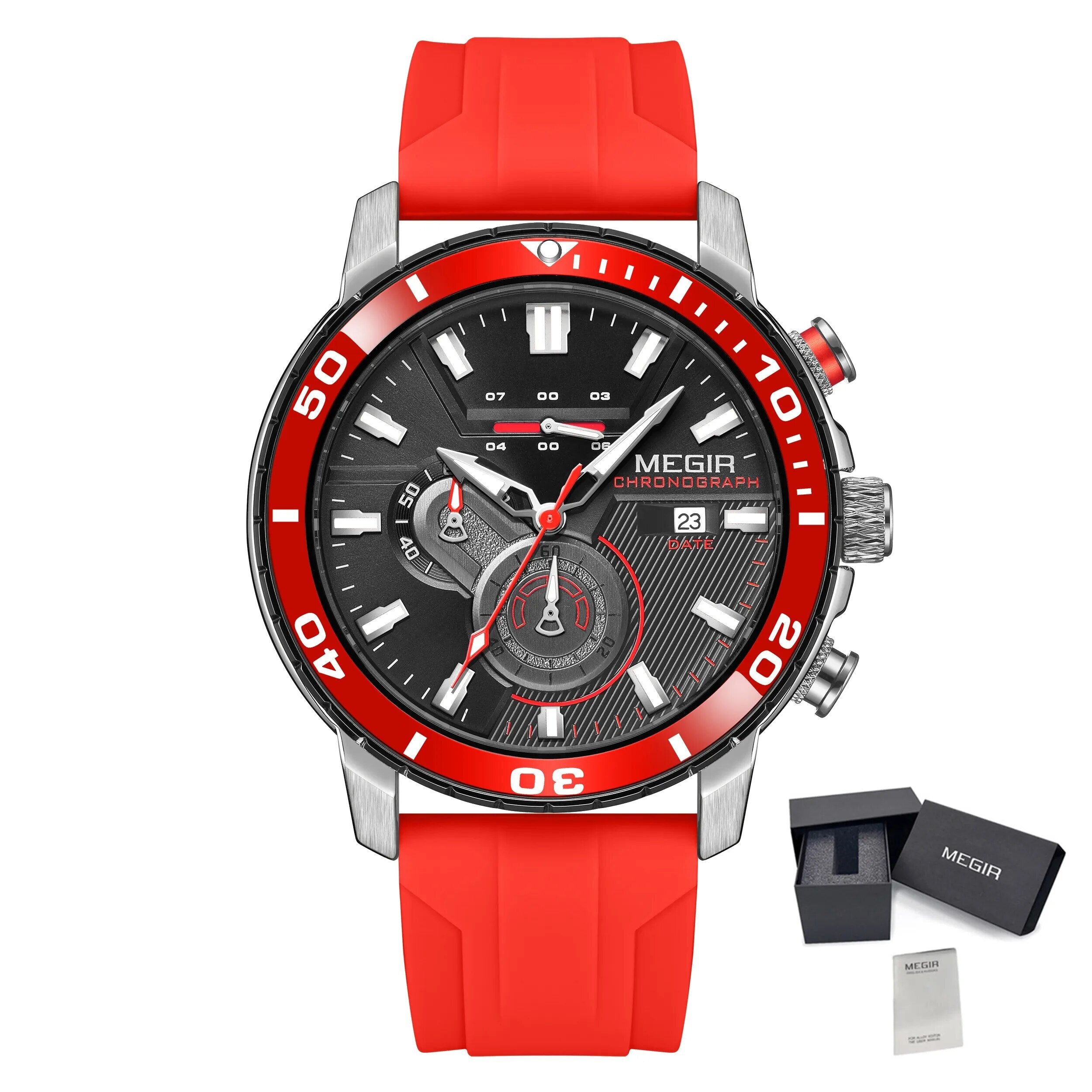 MEGIR Luxury Military Watches for Men Fashion Sport Quartz Wristwatch Waterproof Silicone Band Male Clock Chronograph with Date