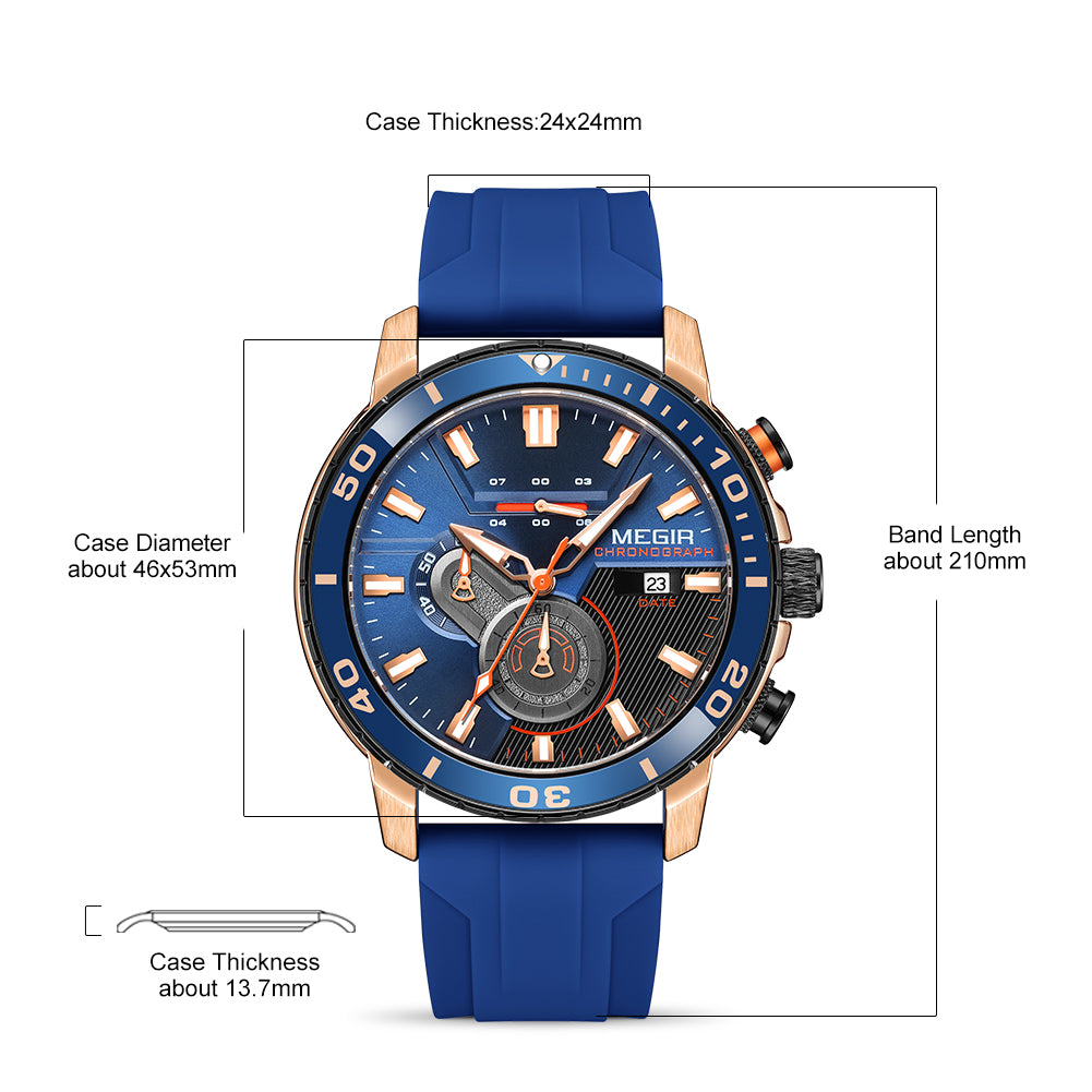 MEGIR Luxury Military Watches for Men Fashion Sport Quartz Wristwatch Waterproof Silicone Band Male Clock Chronograph with Date