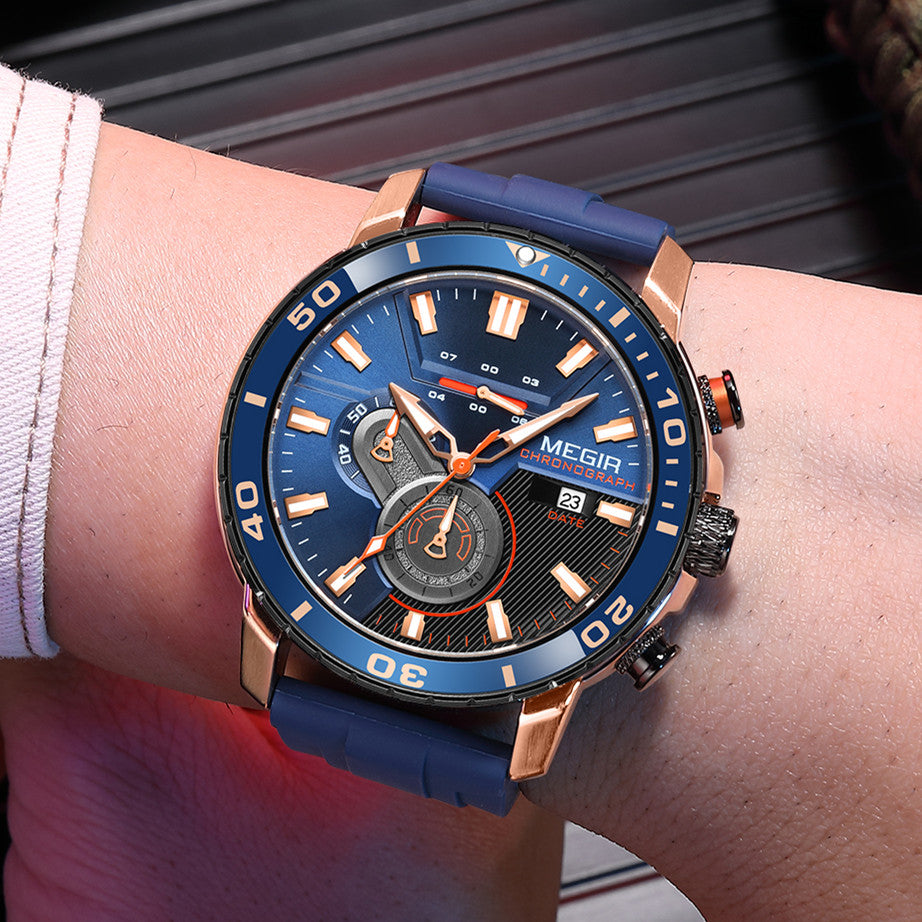 MEGIR Luxury Military Watches for Men Fashion Sport Quartz Wristwatch Waterproof Silicone Band Male Clock Chronograph with Date