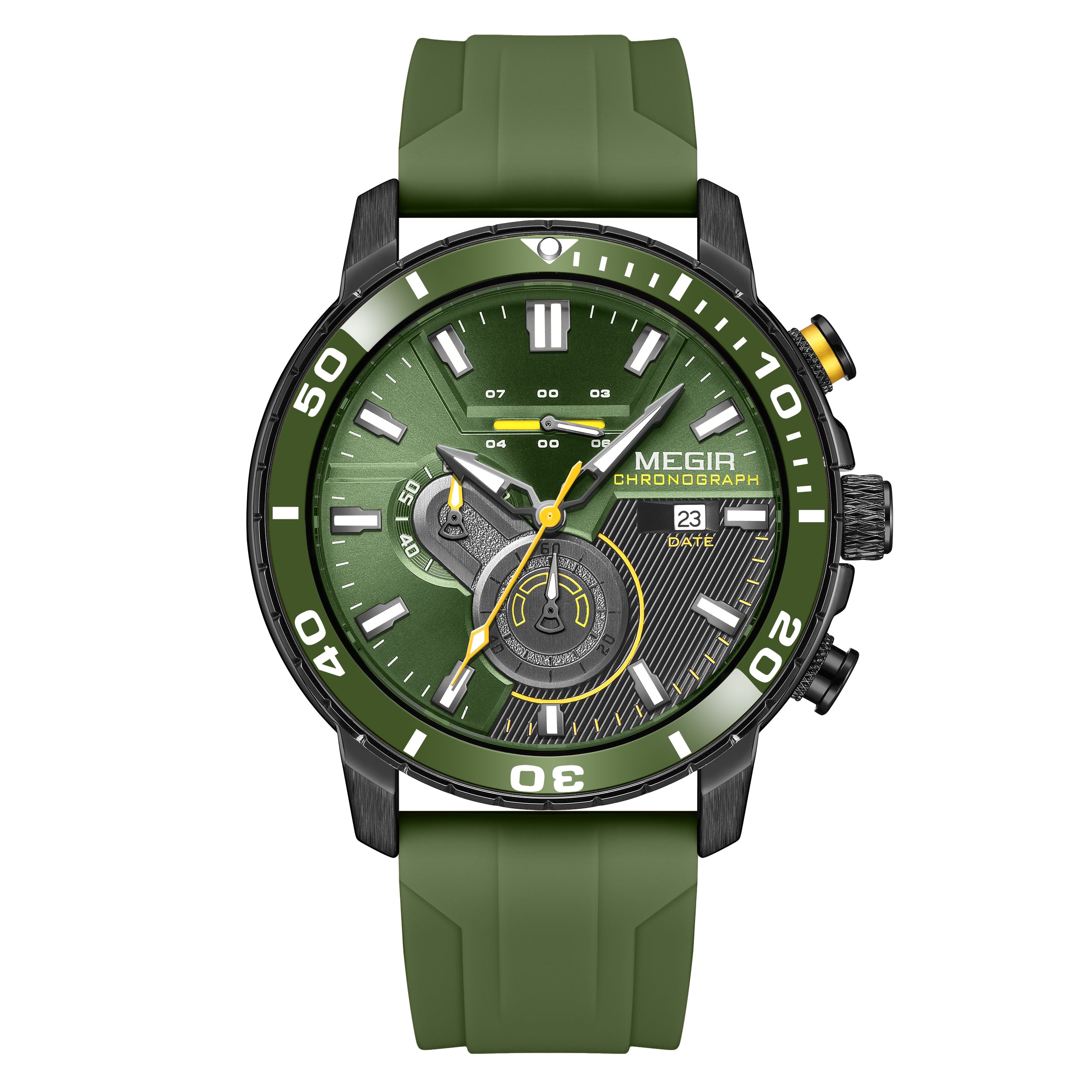MEGIR Luxury Military Watches for Men Fashion Sport Quartz Wristwatch Waterproof Silicone Band Male Clock Chronograph with Date